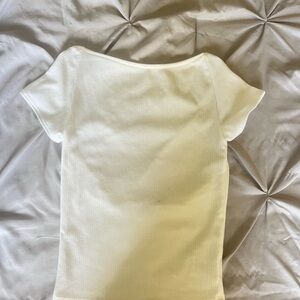 White Ribbed Short Sleeve backless Top